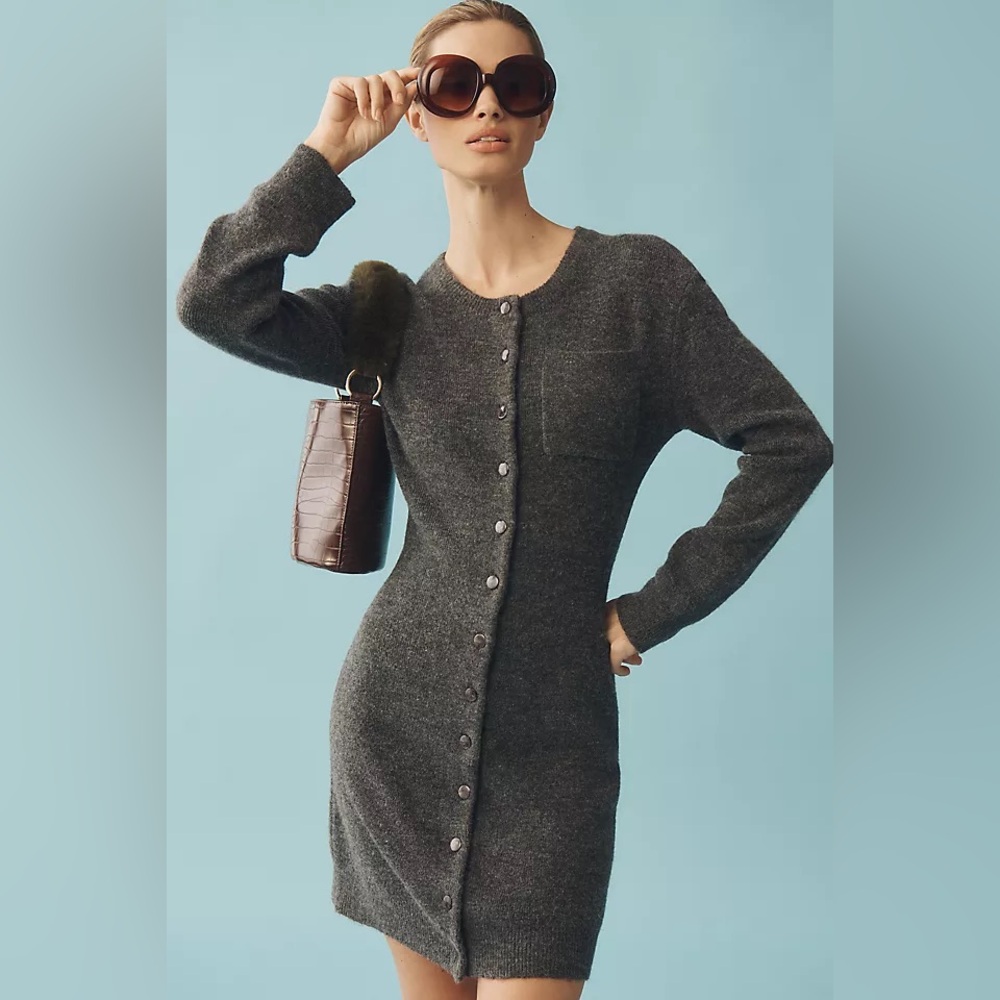 Anthropologie Mare Mare Long-Sleeve Button-Front Sweater Mini Dress